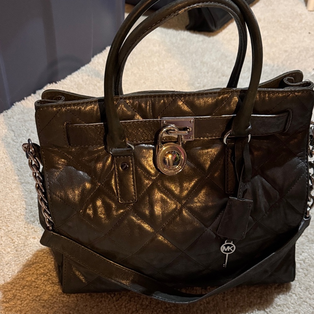 MICHAEL Michael Kors Gray Quilted Satchel with Chain Strap
